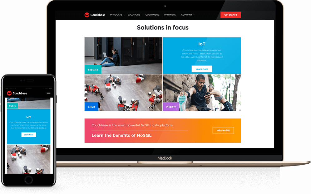 Couchbase website on laptop and mobile device