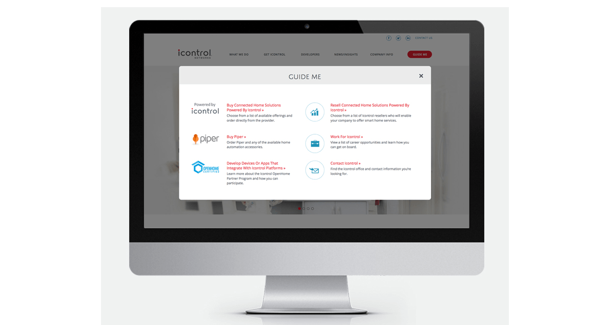 icontrol website on desktop